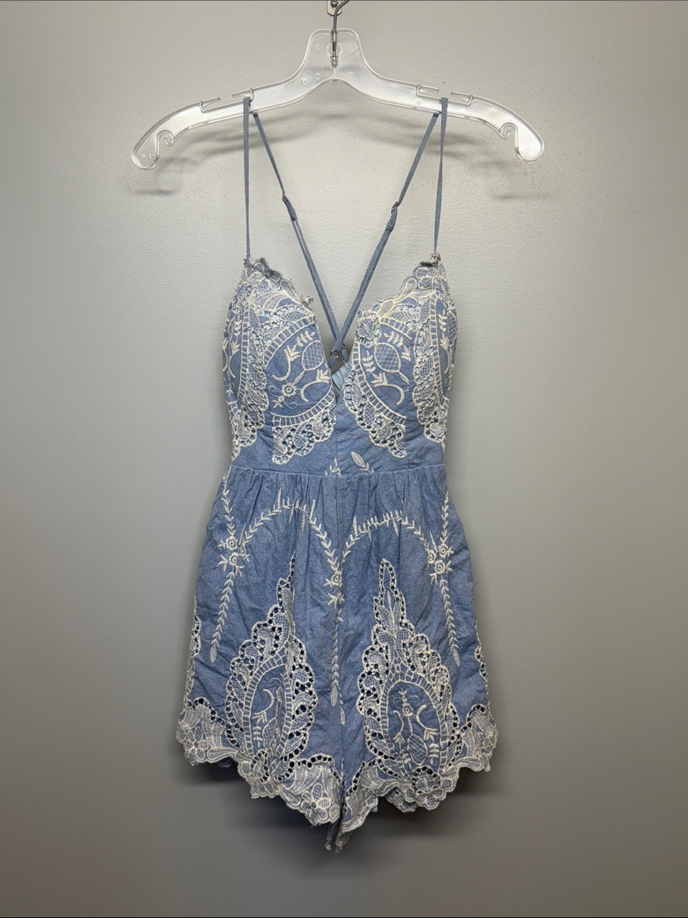 Angel Biba Light Blue Lace Trim Jumpsuit